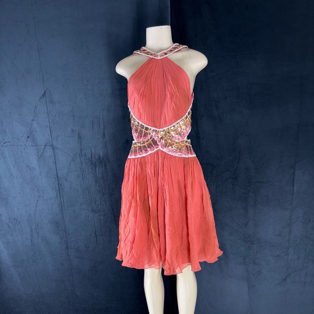 Elegant Coral Halter Dress by Mandalay